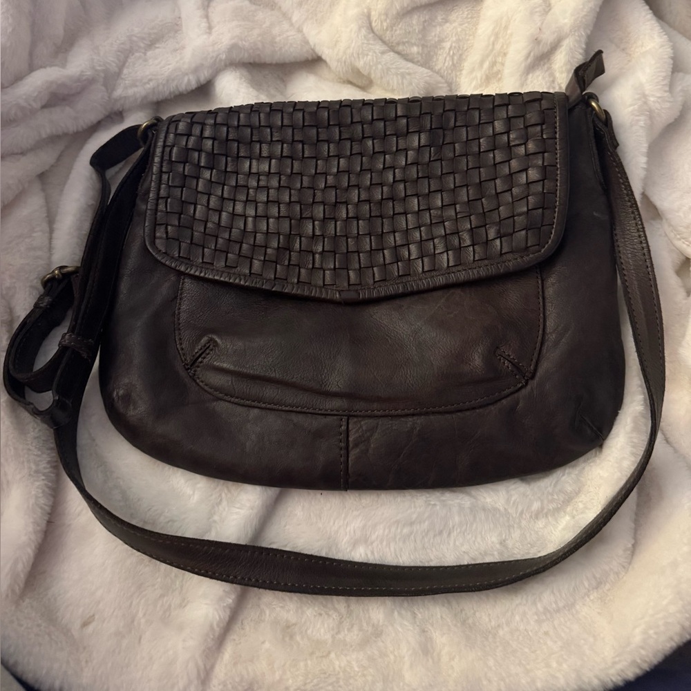 Valentina Dark Brown Woven Soft Leather Crossbody Bag